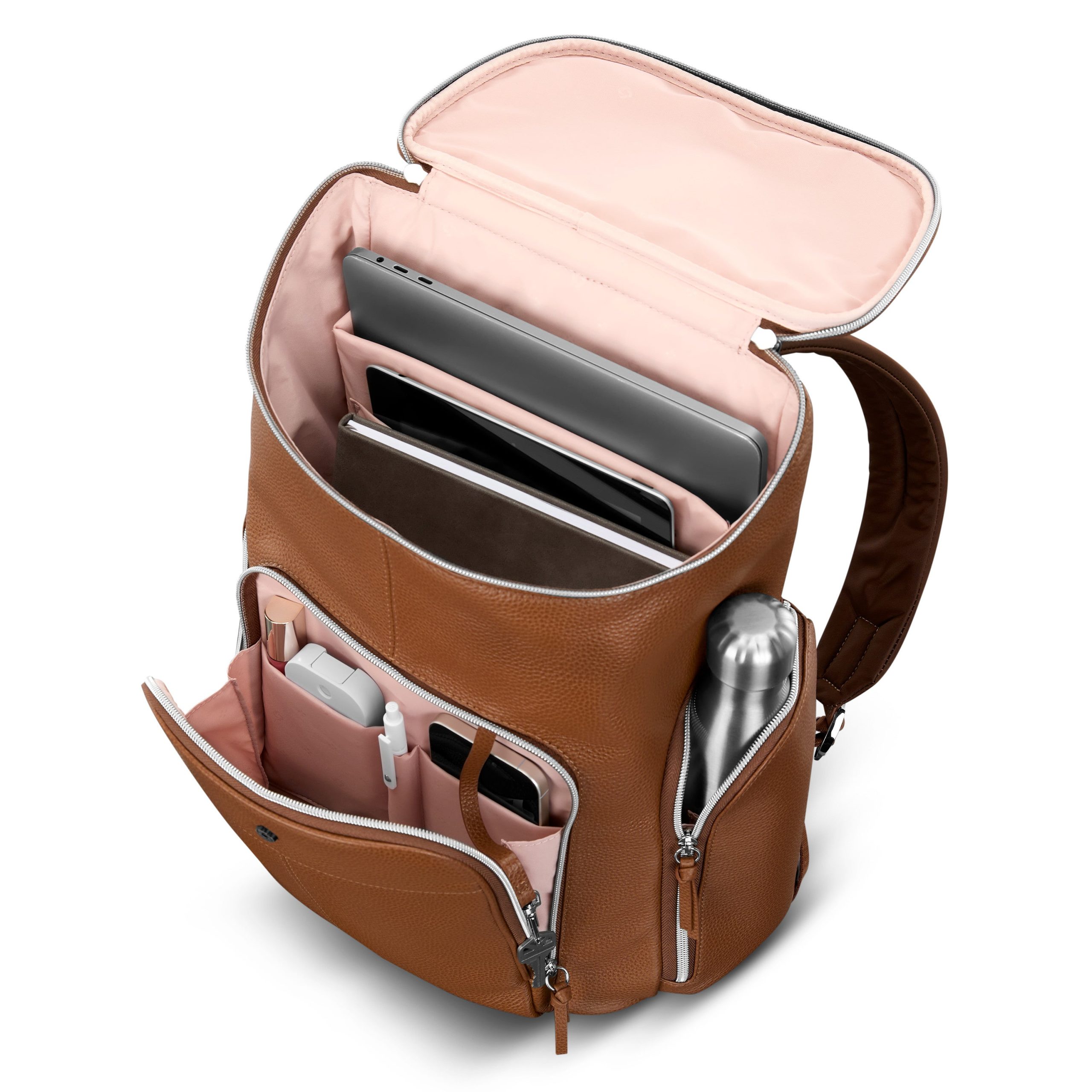 Mobile Solution 2 Leather Deluxe Backpack Cognac - Image 2